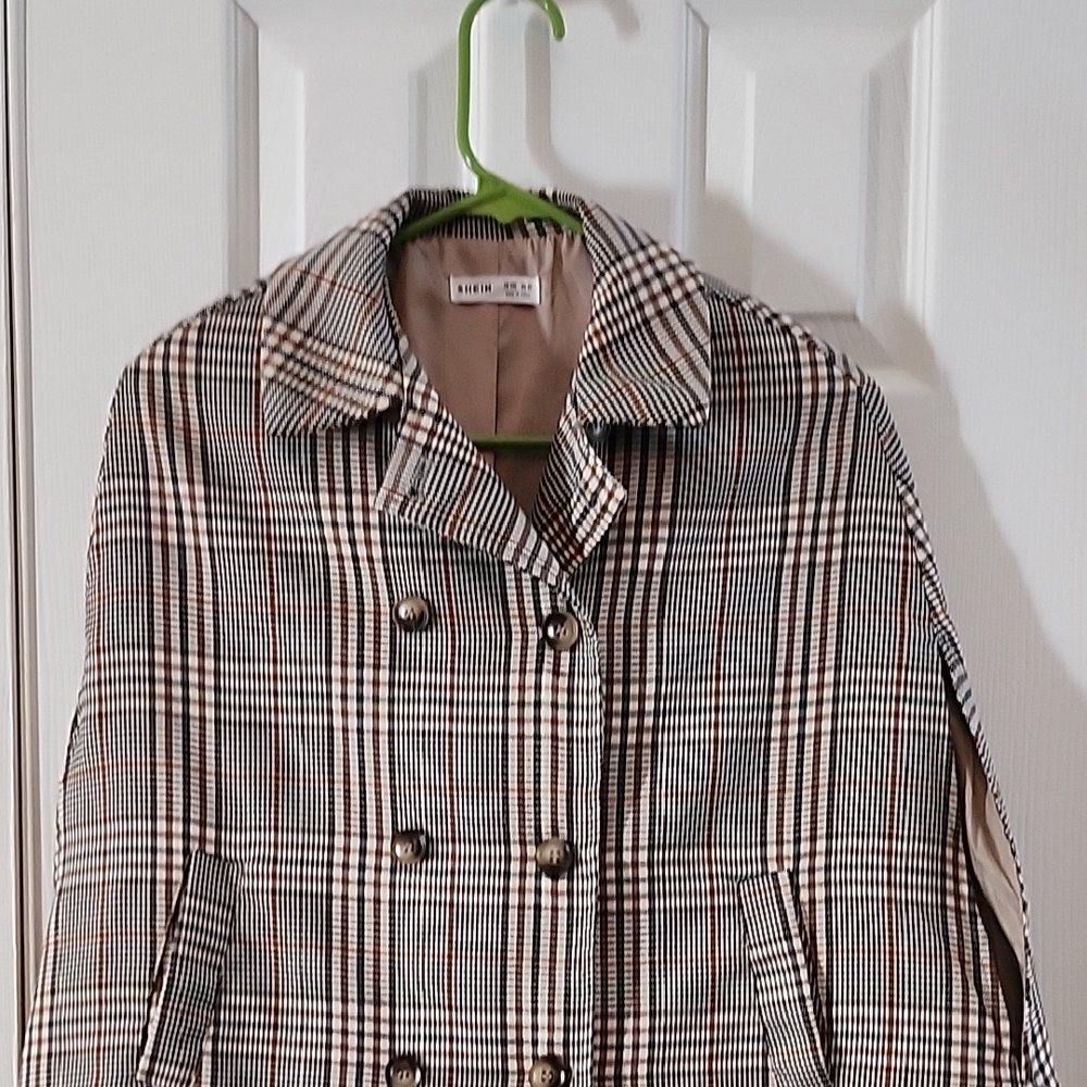 a new day Black and White Plaid Trench Coat